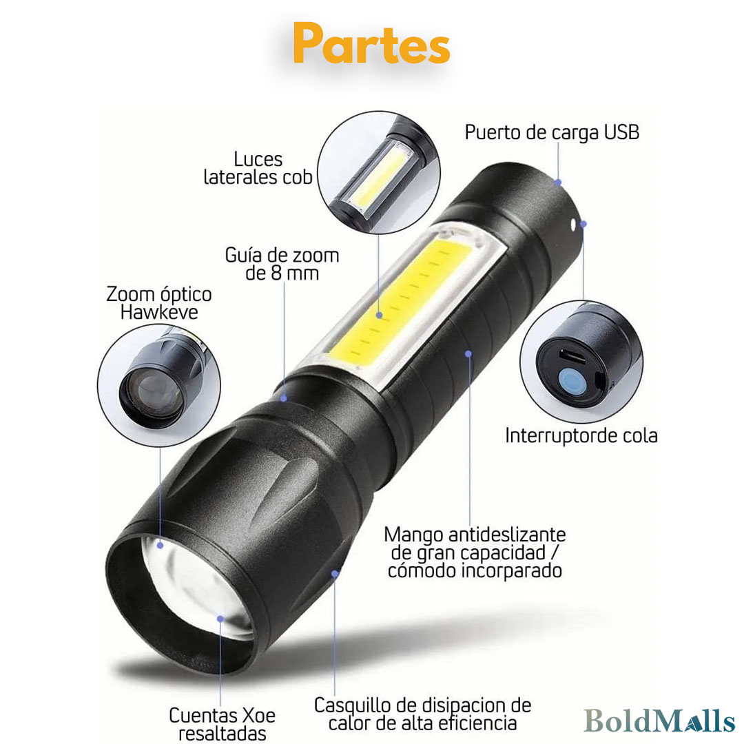 Linterna Mini Tactica Led Cob Recargable Por Usb Con Zoom